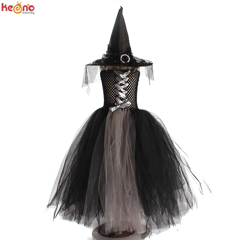 Girls Gothic Halloween Ghost Witch Costume Flare Sleeve Kids