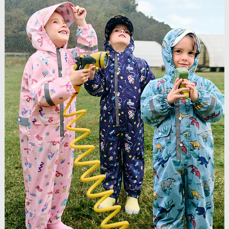 Camouflage Print Kids Raincoat With Visor Hood Reflective St