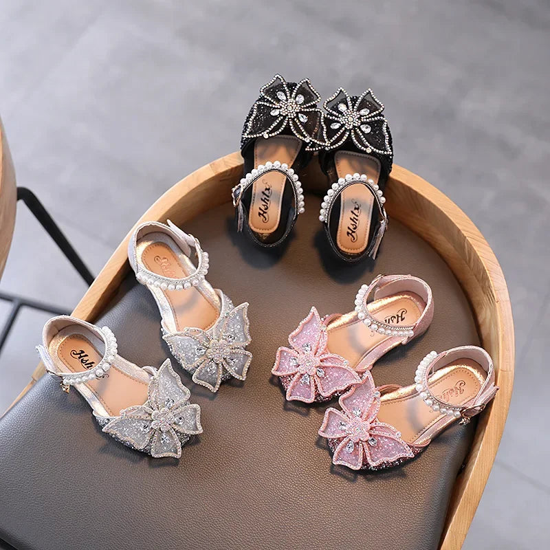Summer Girls Sandals Sequins Rhinestone Bow Girls Princess S