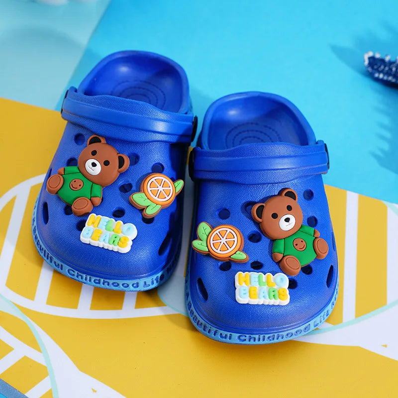 Summer Kids Slippers Cute Cartoon Hole Shoes Closed Toe Soft