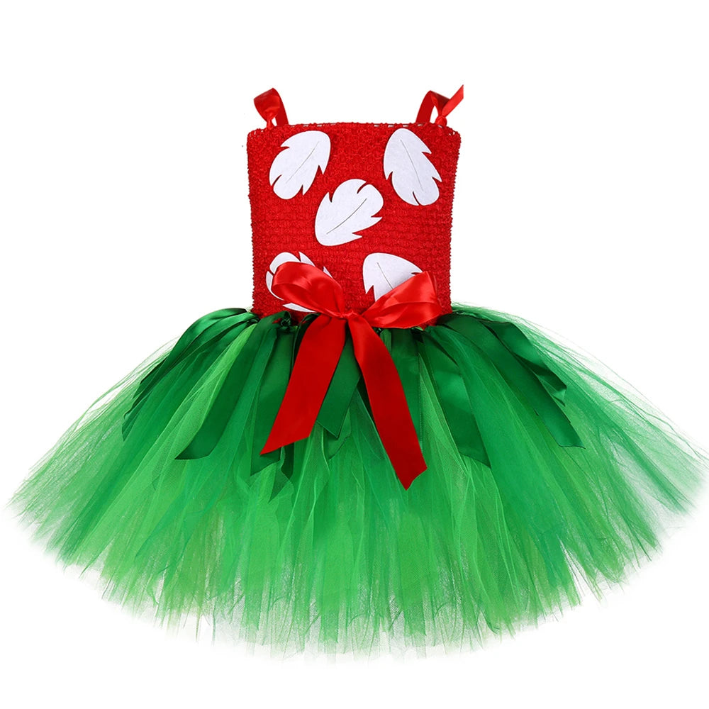 Red Green Hawaiian Girl Dress for Kids Tropical Aloha Style