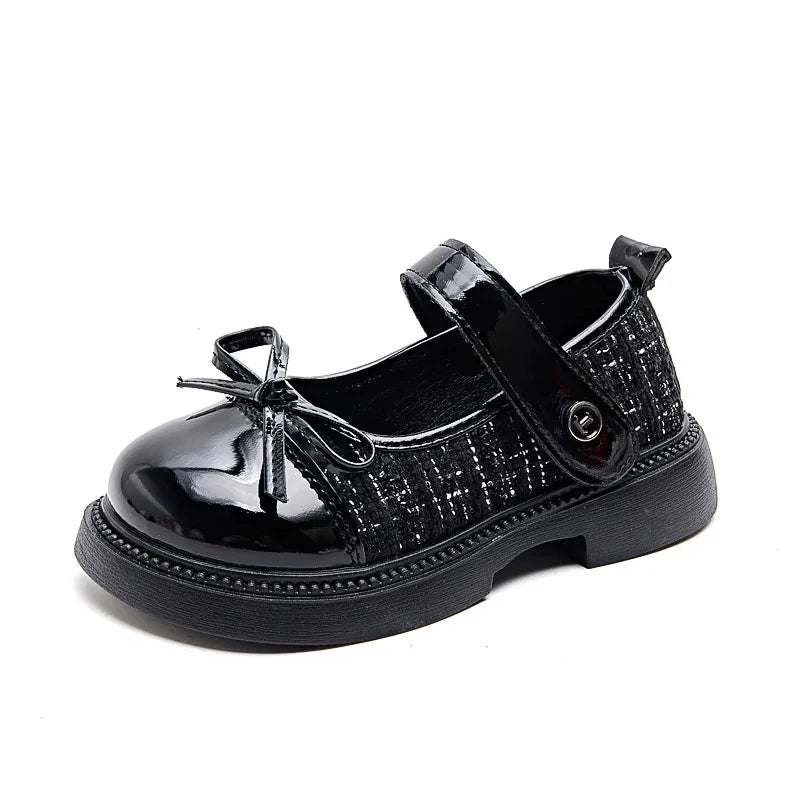 Spring Autumn Children's Leather Shoes with Bowknot Versatil
