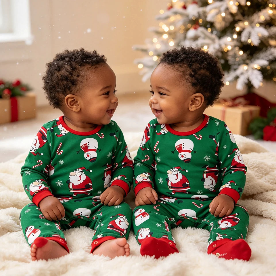 Santa Claus Snowman Print Matching Family Christmas Pajamas