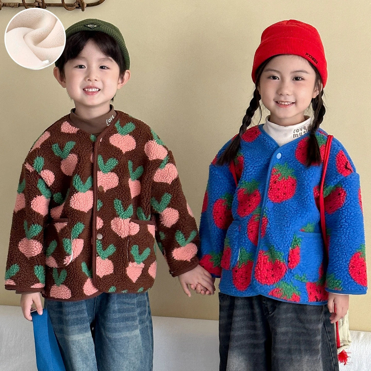 6978 Children's Lambswool Patterned Flower Coat Winter Boys