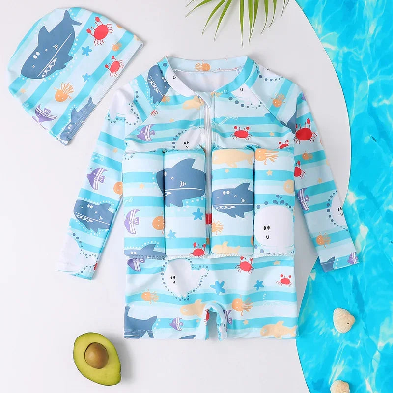 Children's Buoyancy Swimsuit Cartoon Print Swimwear Kid One-