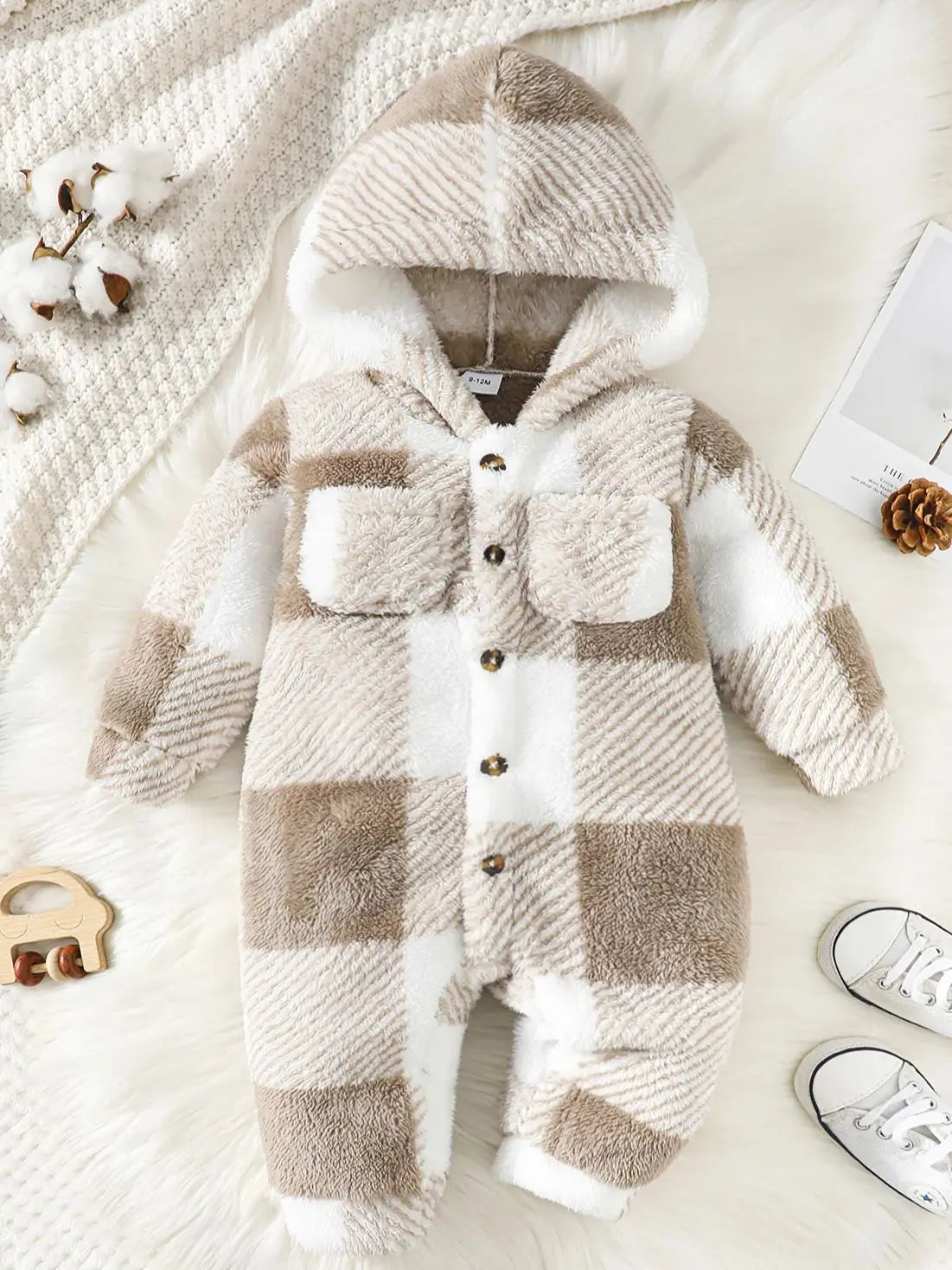 Cosy Plaid Hooded Romper | Baby 3-24 Months