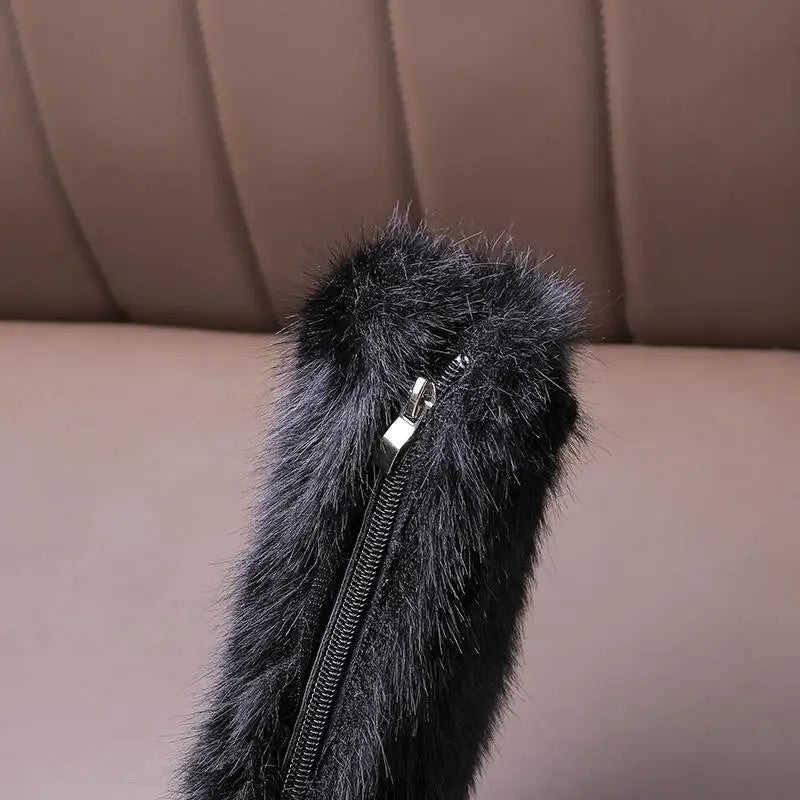 Luxury Fluffy Fur Girl Knee High Boots Winter 2026 Comfort N