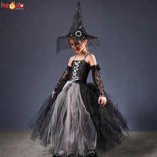 Load image into Gallery viewer, Girls Gothic Halloween Ghost Witch Costume Flare Sleeve Kids