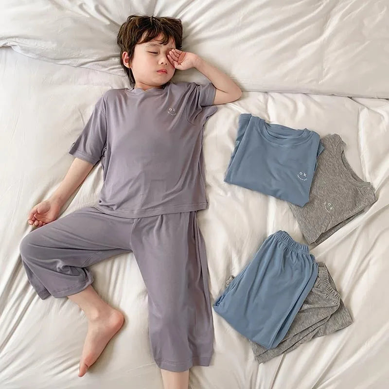 Summer Minimalist Boy Home Clothes Solid Color Loose and Com