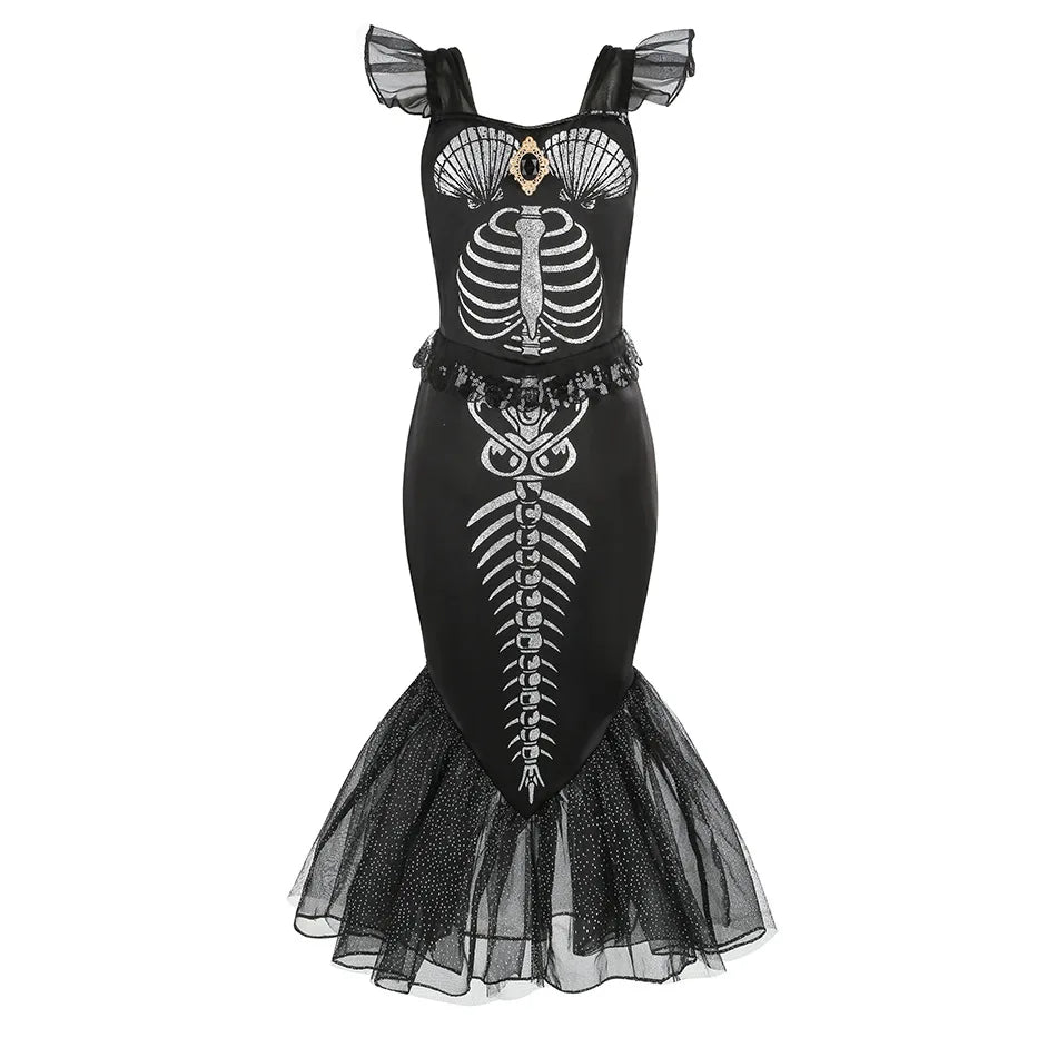Gothic Mermaid Skeleton Dress – Ages 2–10