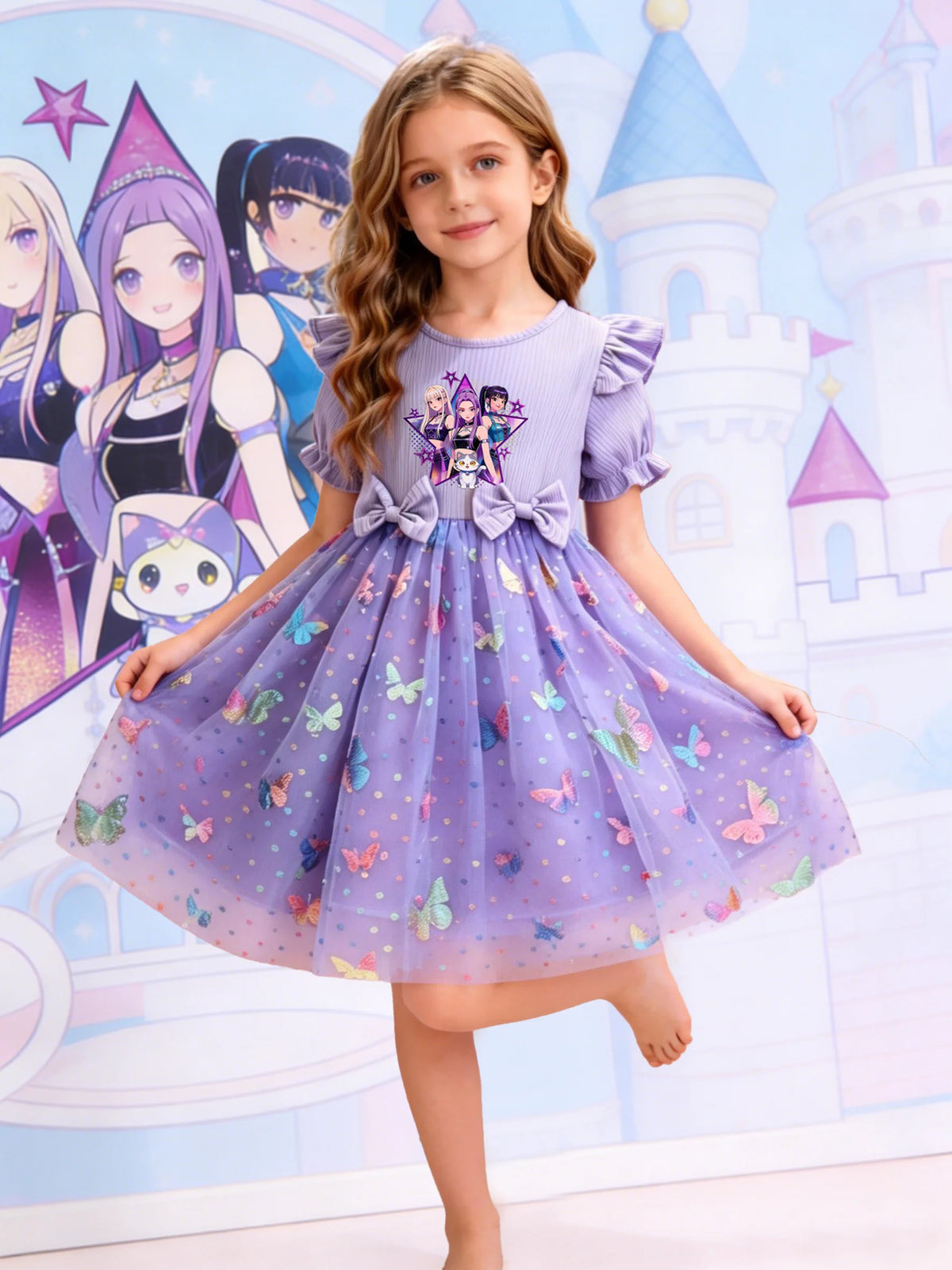 Dreamy Style Kids Princess Dress, Purple, K-POP Cartoon Prin