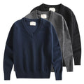 Children V-neck Solid Knit Sweater Boys Girls Warm Long Slee