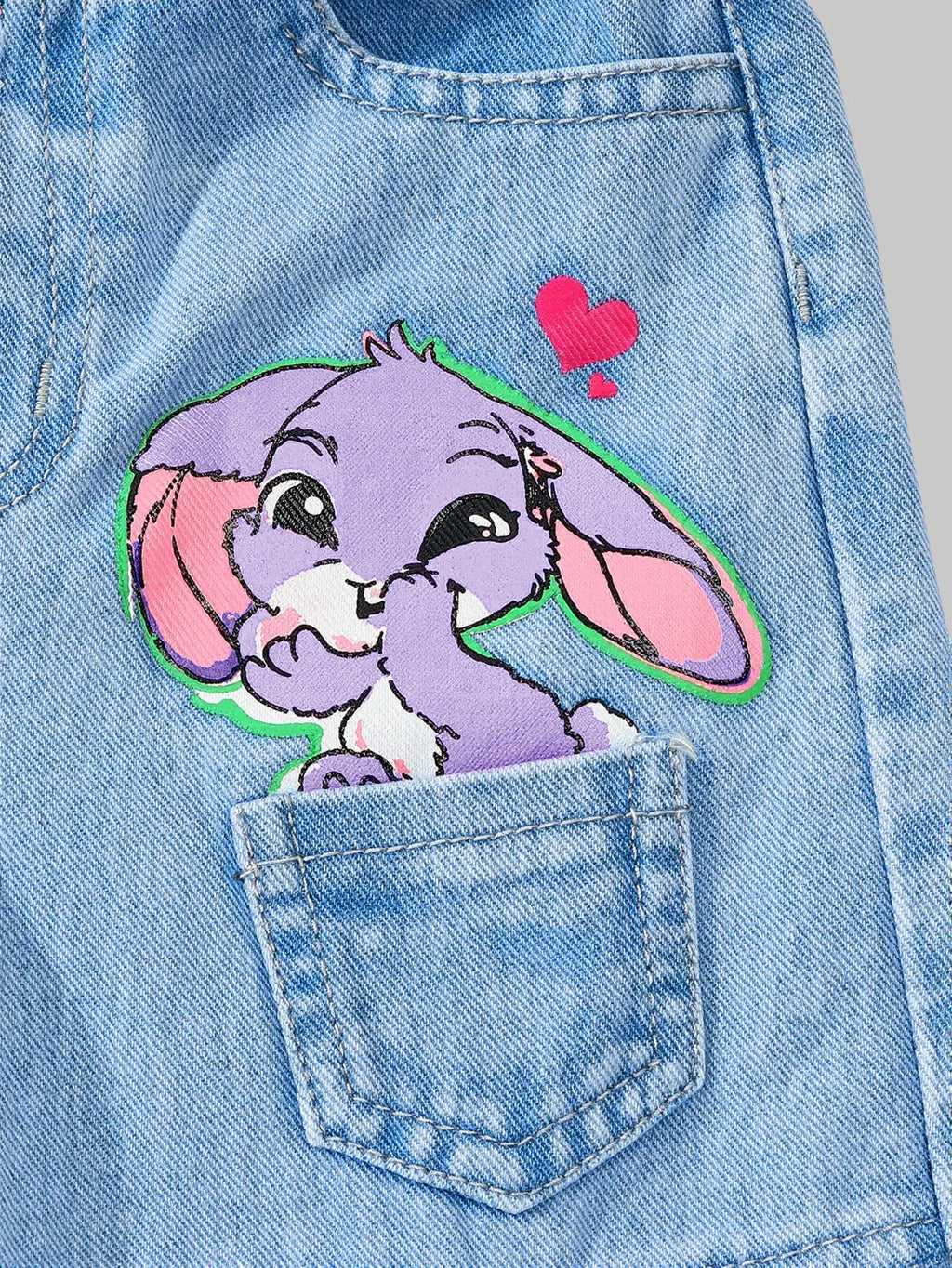 2Pcs Girls' Spring/Summer Outfit: Cute Cartoon Rabbit Print
