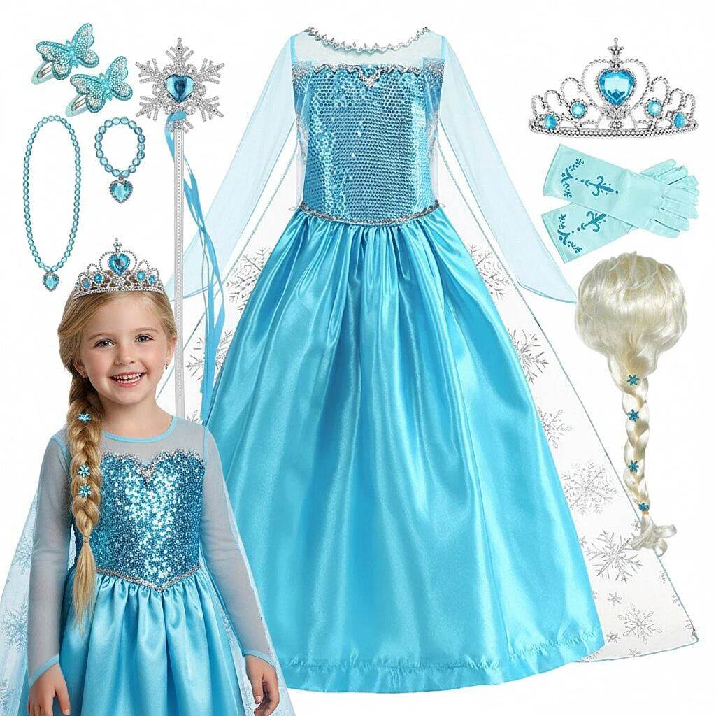 2026 Vestidos Snow Queen Princess Dress Girls Costume Hallow