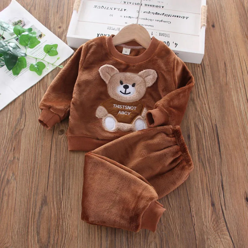 New Winter Baby Girls Boys Homewear Sets Autumn Fashion Flan