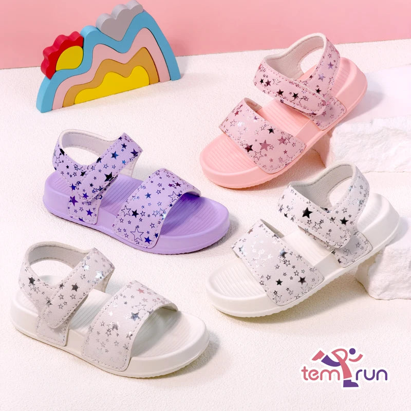 Girls' Shiny Star Outdoor Sandals Summer Printed Soft-Soled