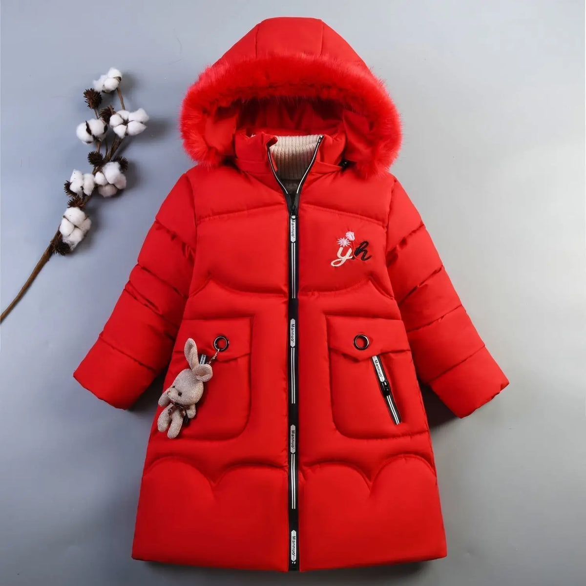 5-14 Years Old Winter Boys Girls Jacket Long Style Hooded Fu
