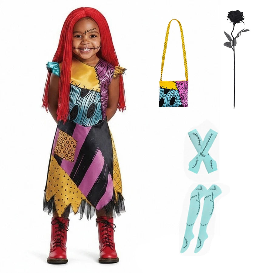 Girl Christmas Eve Scary Ruffle Dress Bow Suit Halloween Cos