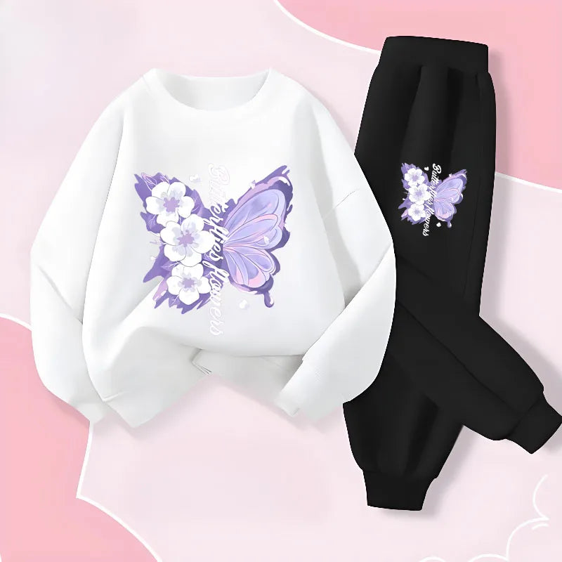 Spring Long Sleeved Top Long Pants Two Piece Sets for Girls