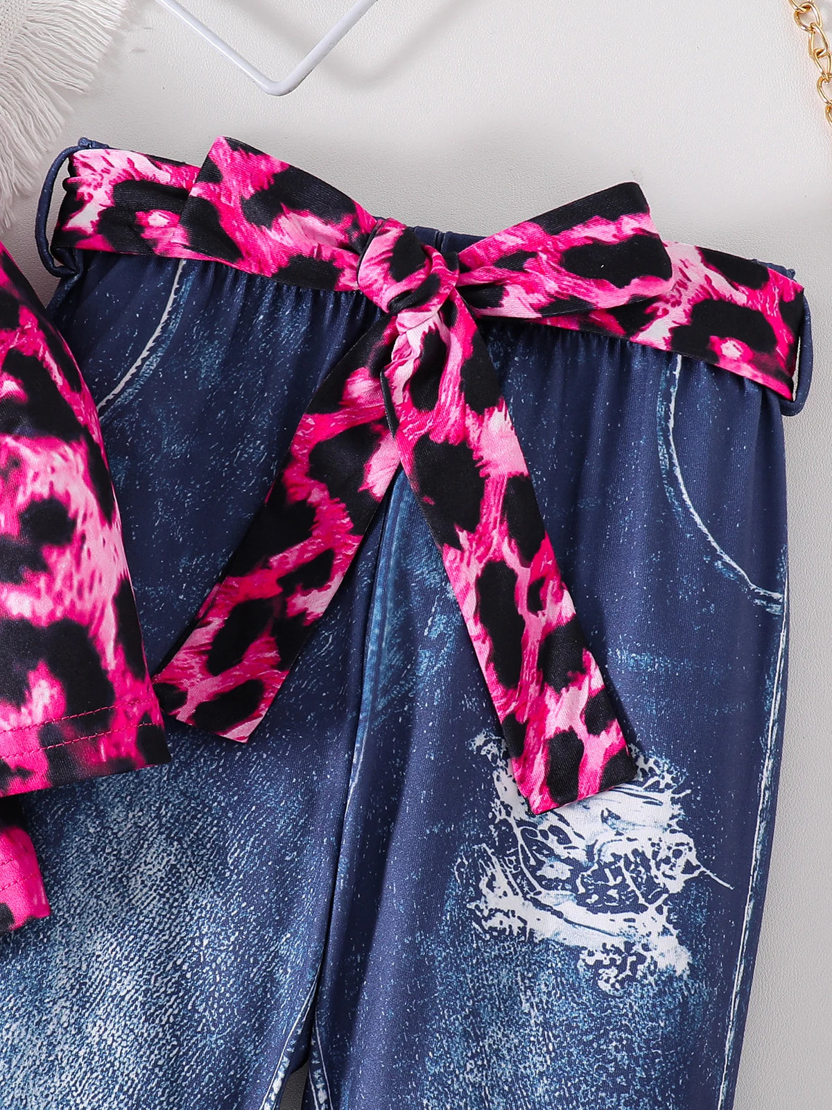 2-Piece Spring and Autumn Girls Set Pink Leopard Print Knit