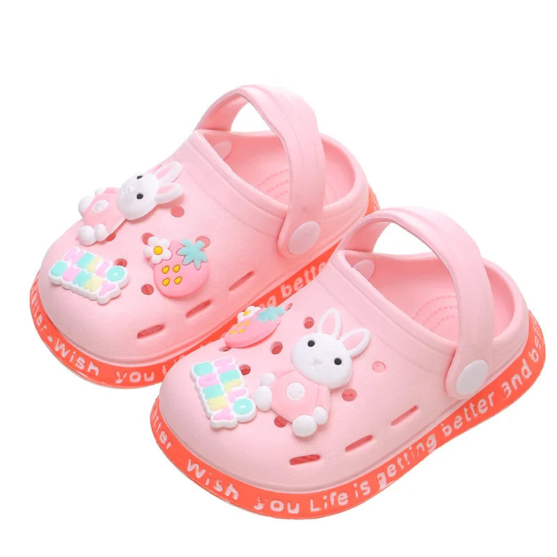 Summer Kids Slippers Cute Cartoon Hole Shoes Closed Toe Soft