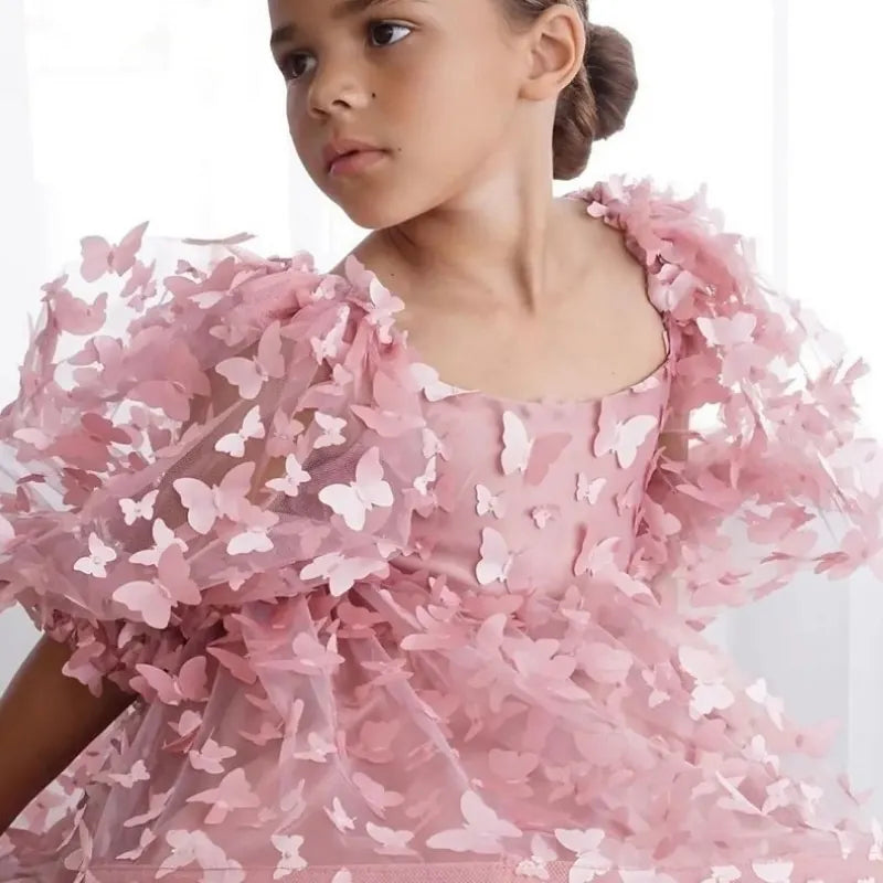 Baby Girl Princess Butterfly Tutu Dress Puff Sleeve Child Tu
