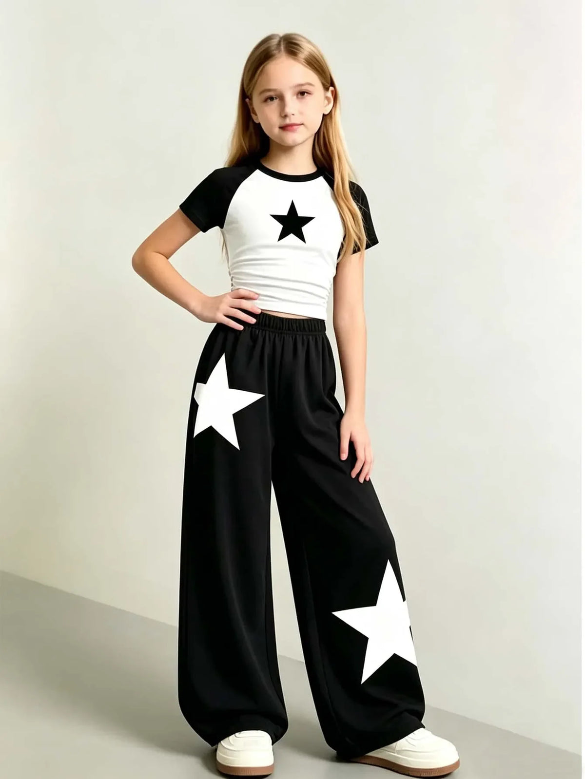 Girls' Summer and Autumn Casual Outfit: Girls' Fitted Top T-