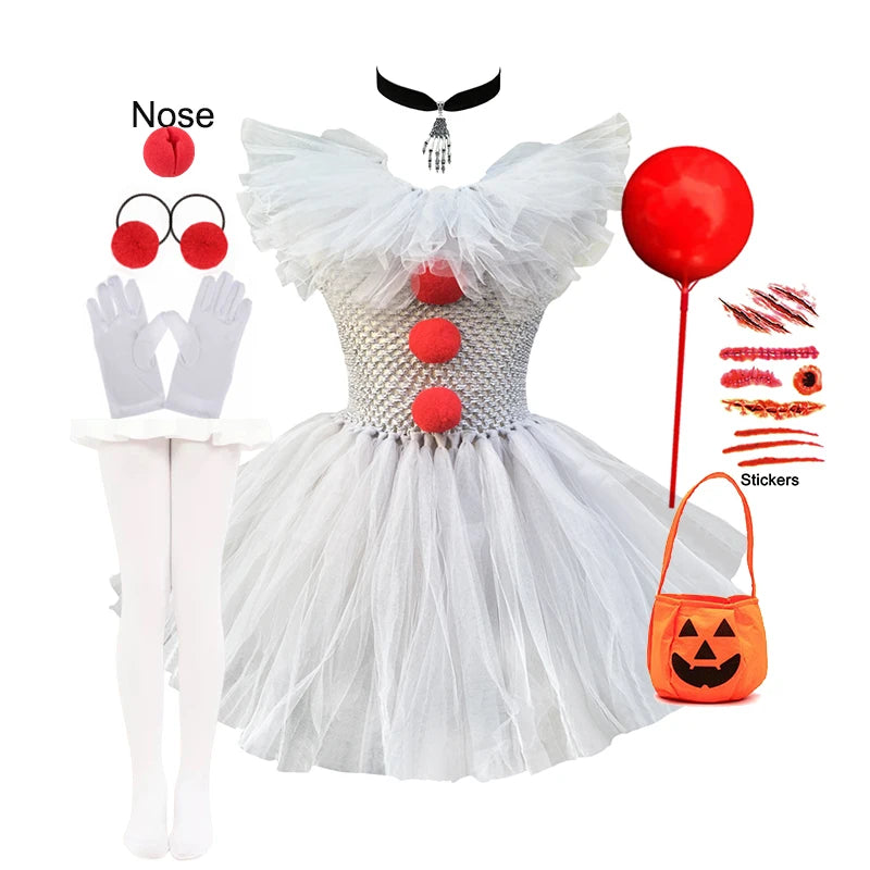 Girls Pennywise Clown Fancy Dress Costume