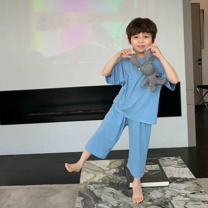 Summer Minimalist Boy Home Clothes Solid Color Loose and Com