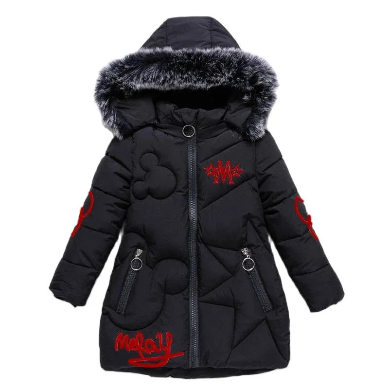 5-14 Years Old Winter Boys Girls Jacket Long Style Hooded Fu
