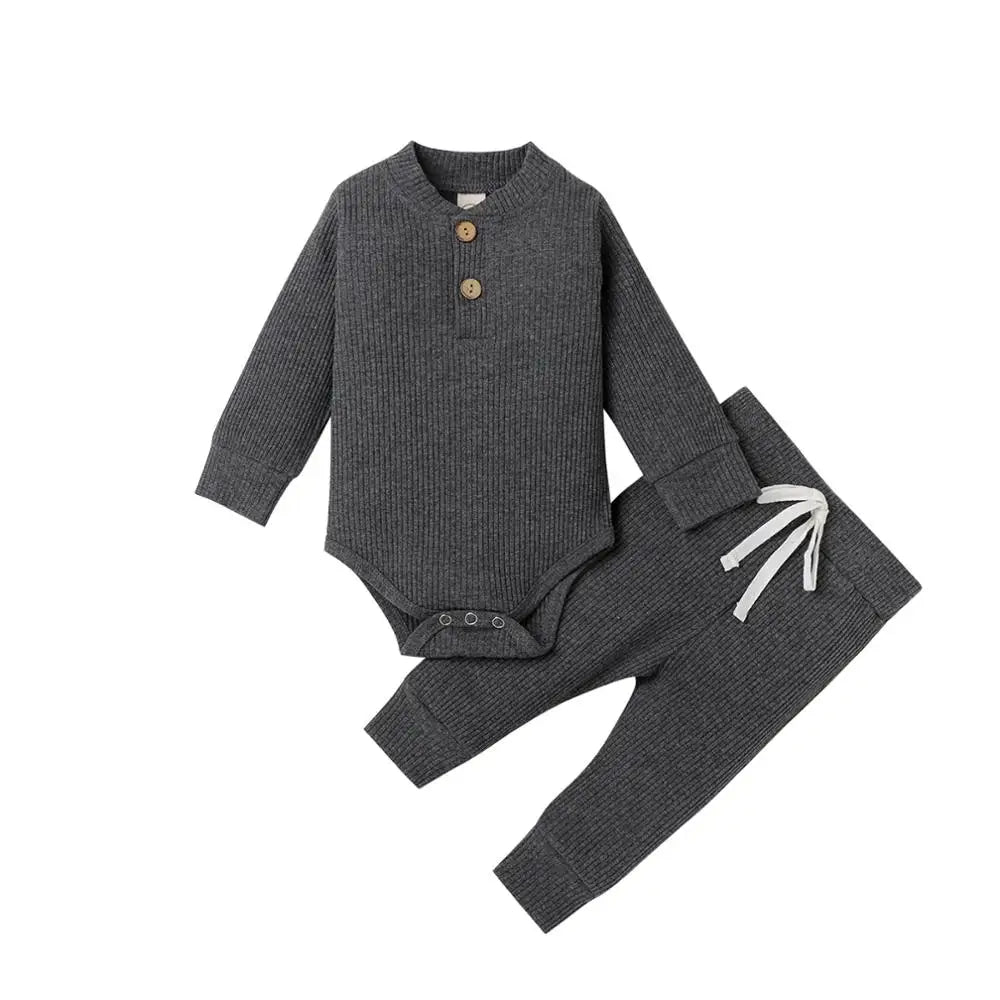 Infant Newborn Baby Girl Boy Spring Autumn Ribbed/Plaid Soli