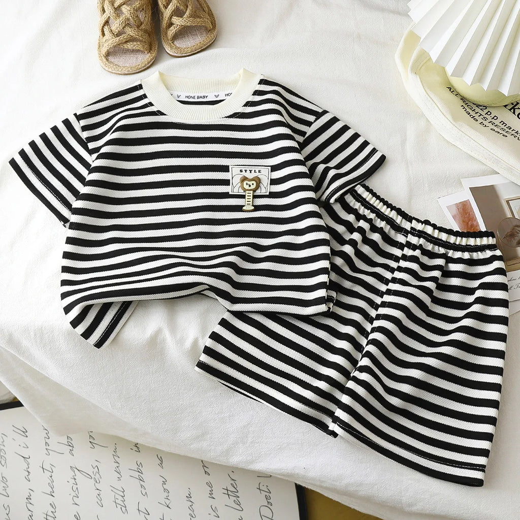 Children's Suit 2PCS Set Summer Short Sleeve +Shorts Striped