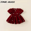 Autumn Winter Kids Girl Dress Beading Round Collar Puff Shor