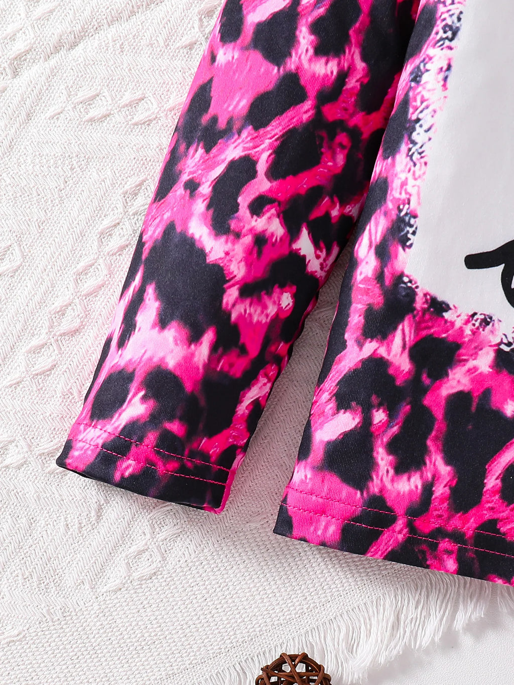 2-Piece Spring and Autumn Girls Set Pink Leopard Print Knit