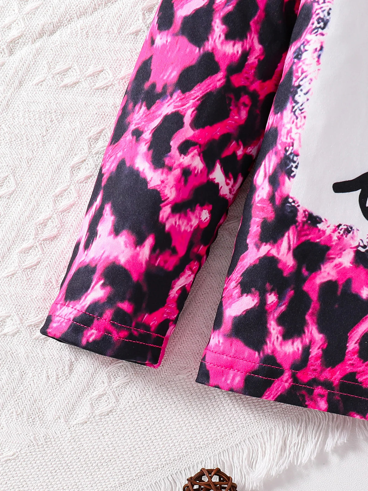 2-Piece Spring and Autumn Girls Set Pink Leopard Print Knit