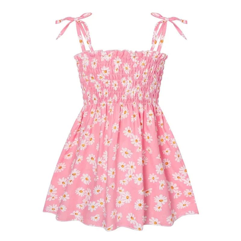 Summer Girls Princess Beach Dress Strapless Floral Print Sle