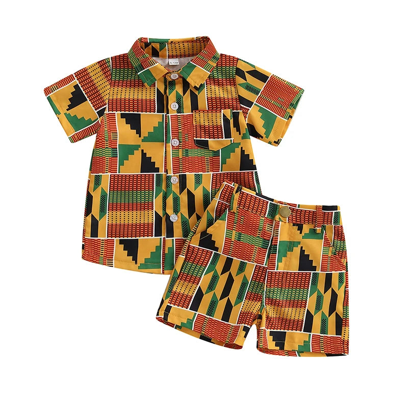 Geometric Print Shirt & Shorts Set, 12M–4T