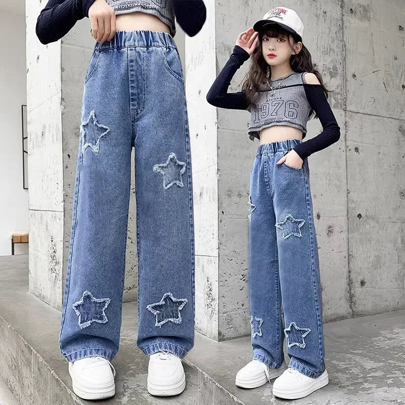 5-14 Years Spring Autumn Girls Jeans Retro And Vintage Five-