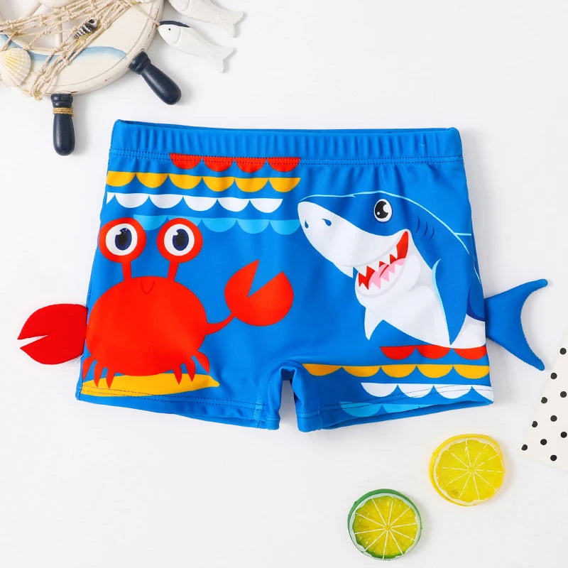 Boys Beach Trunks Toddler Boy Cartoon Crab And Shark Graphic