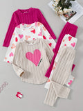 Baby Girl Autumn Winter 3PCS Set Cute Heart Print Ribbed Fab