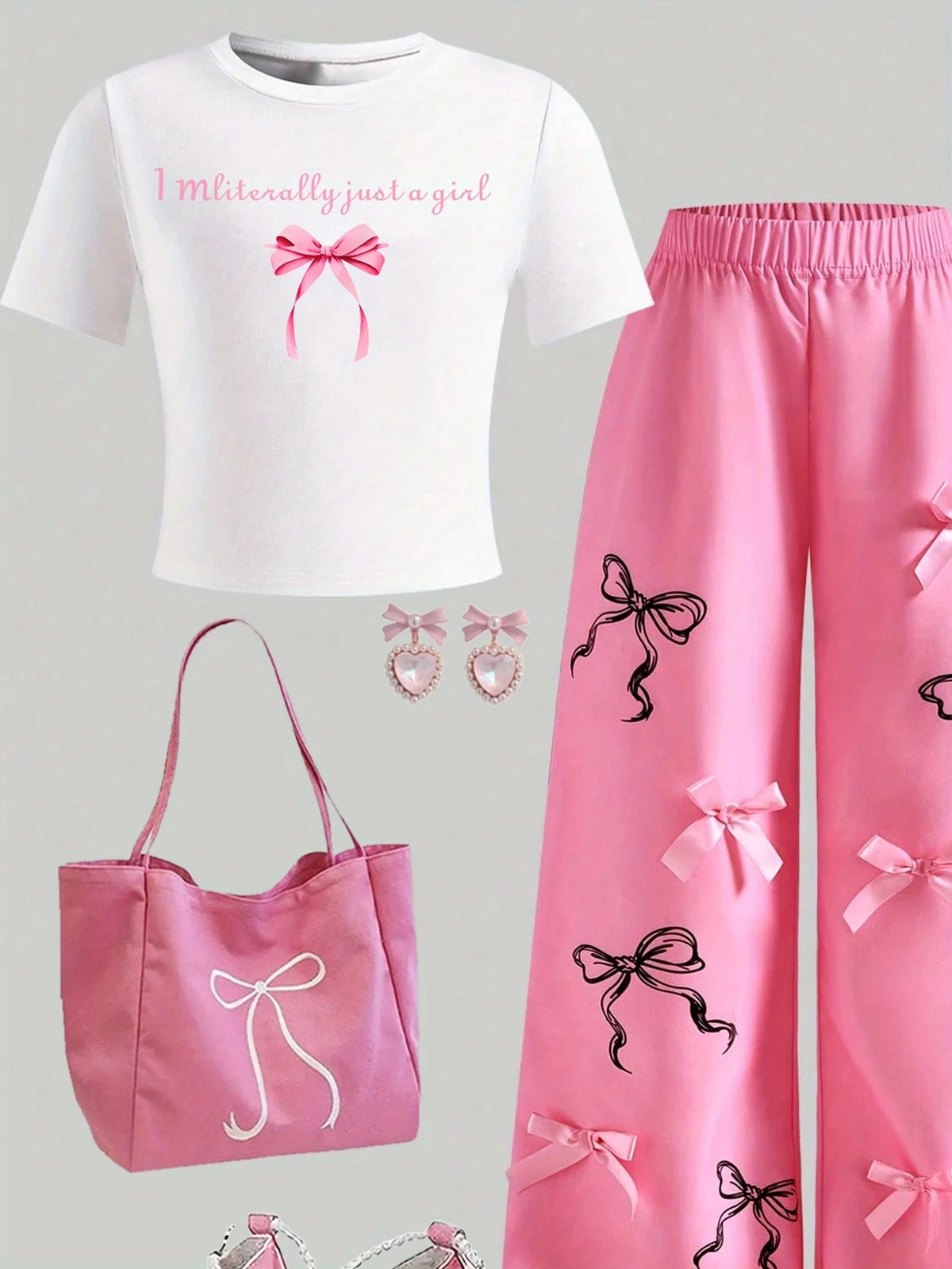 Girls' Casual Long Pants Set, Youth Girls' Letter-Print Shor