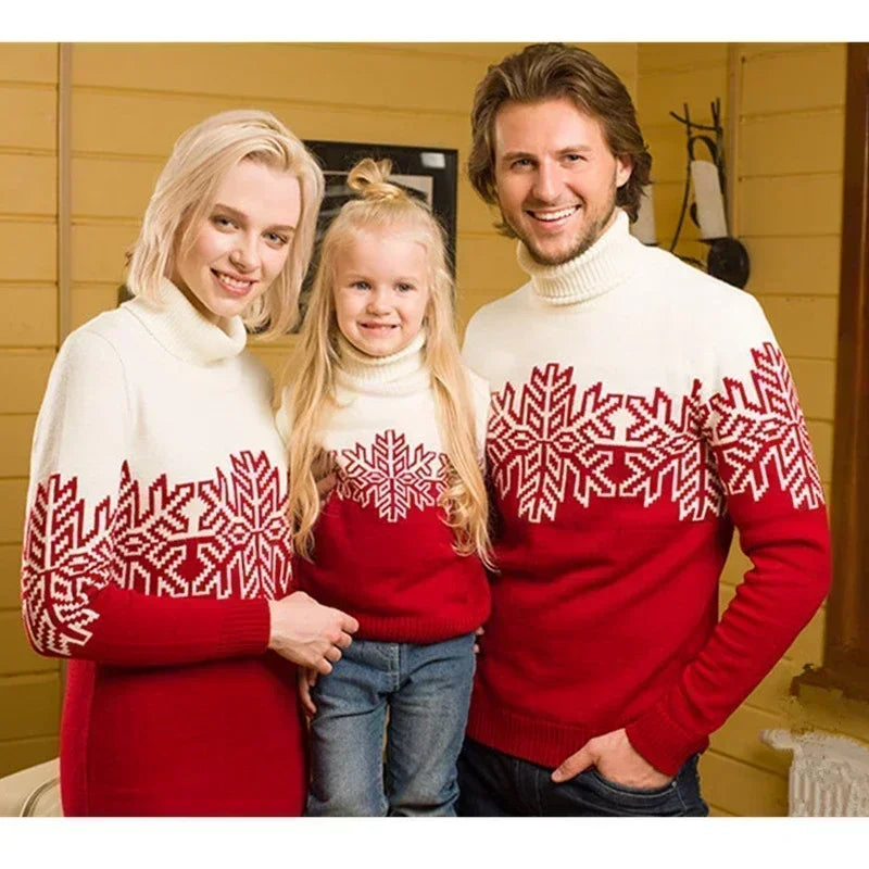 Christmas Matching Sweaters Snowflake Print Mom Dress Dad Ki
