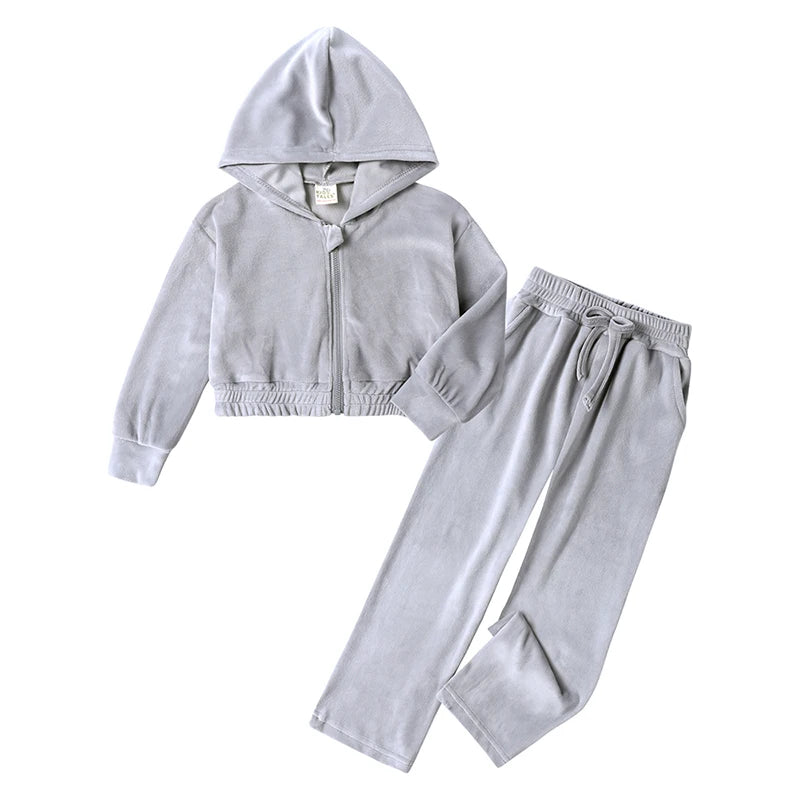 1-14Y Children Girls Velvet Tracksuits Kids Winter Autumn Th