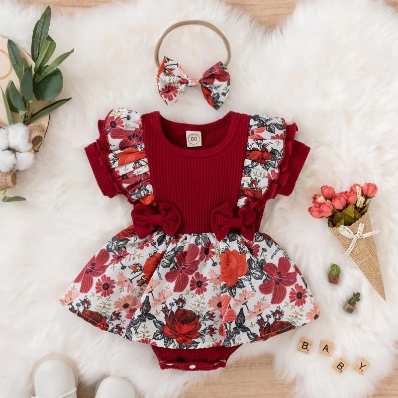 Summer Baby Girl Dress With Bowknot Striped Jumpsuit Cotton