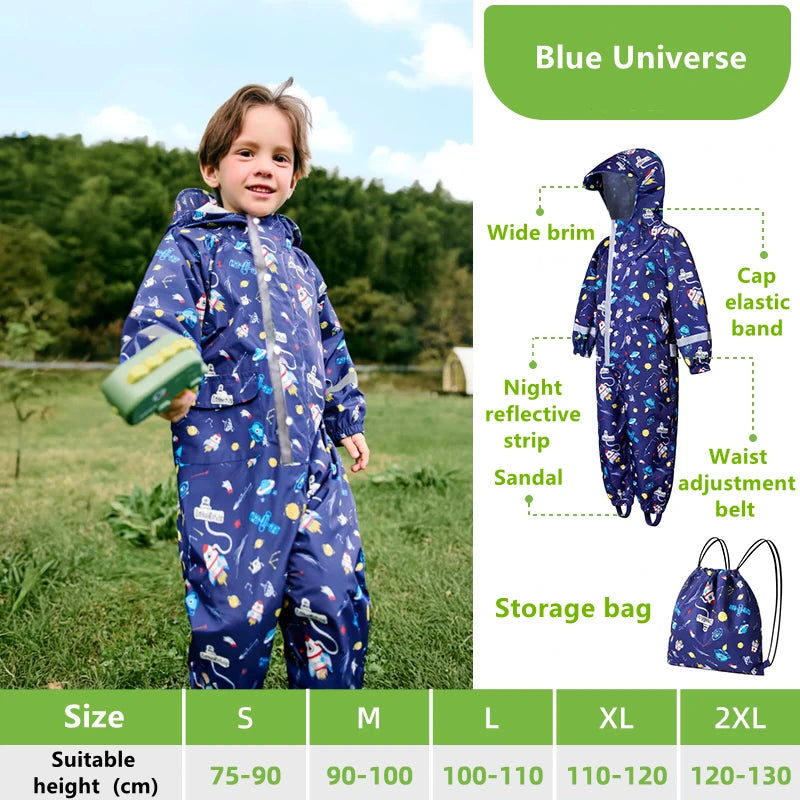 Camouflage Print Kids Raincoat With Visor Hood Reflective St