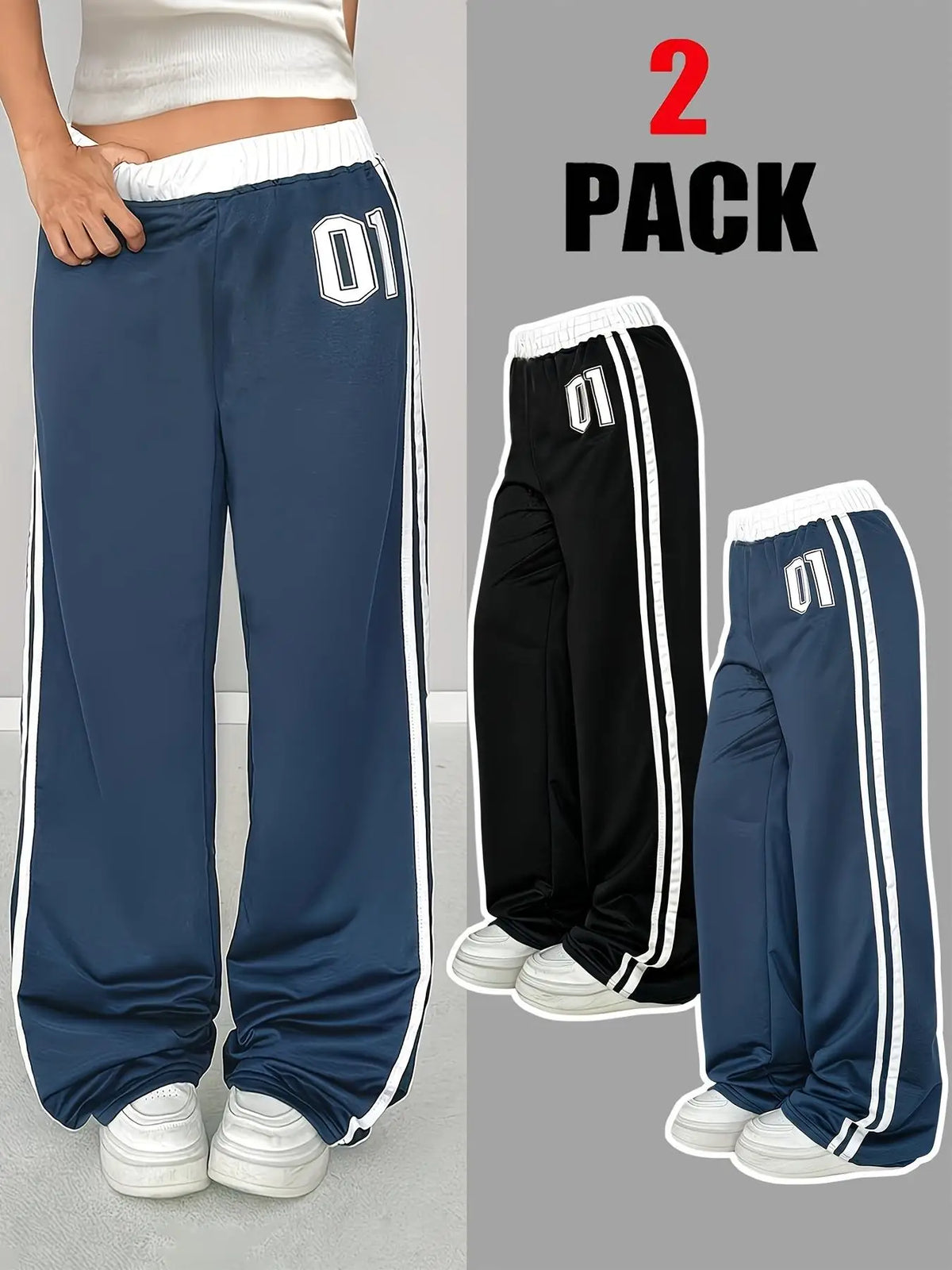 Girls' Trousers — American Retro Style: "01" Number-Striped