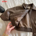 2-10Y Baby Boys Girls Zipper Jackets Brown PU Leather Lapel