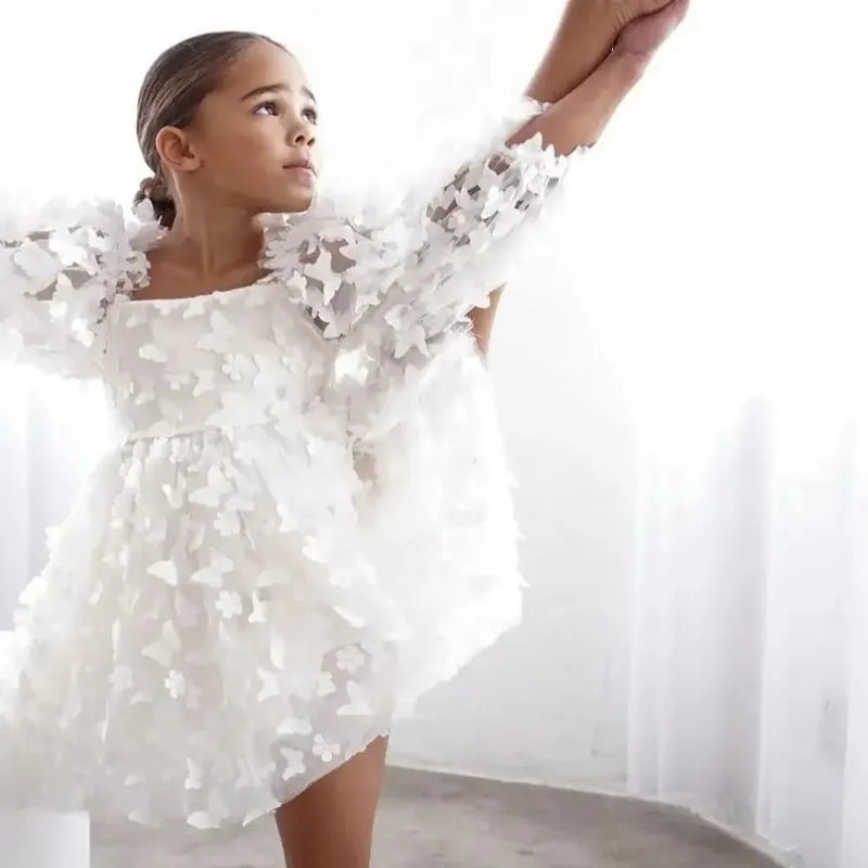 Baby Girl Princess Butterfly Tutu Dress Puff Sleeve Child Tu