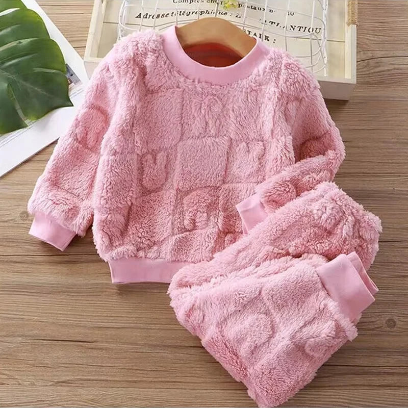 Autumn Winter Flange Sleepwear Girls Boys Long Sleeve Home C