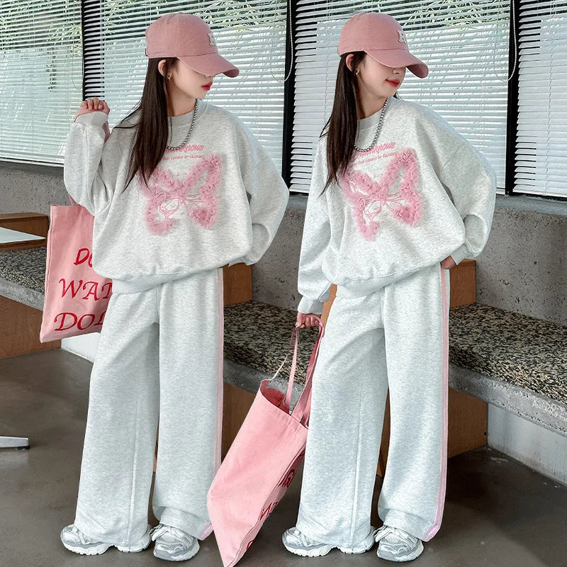 Spring Autumn Teen Girls Clothing Set Letter Print Lace Bow